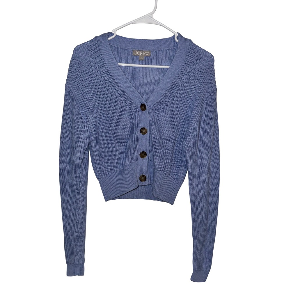 J.Crew Womens Periwinkle Blue Shaker Stitch Cropped V-Neck Cardigan Sweater S